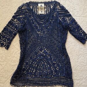 Fleur de Lis Collection Navy Crochet Swim Coverup